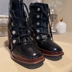 Zara Black Lace-Up Chunky Heel Ankle Booties – Size 8